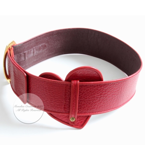 Yves Saint Laurent Wide Belt YSL Vintage Red Leather with Heart HTF Vintage - Picture 9 of 10